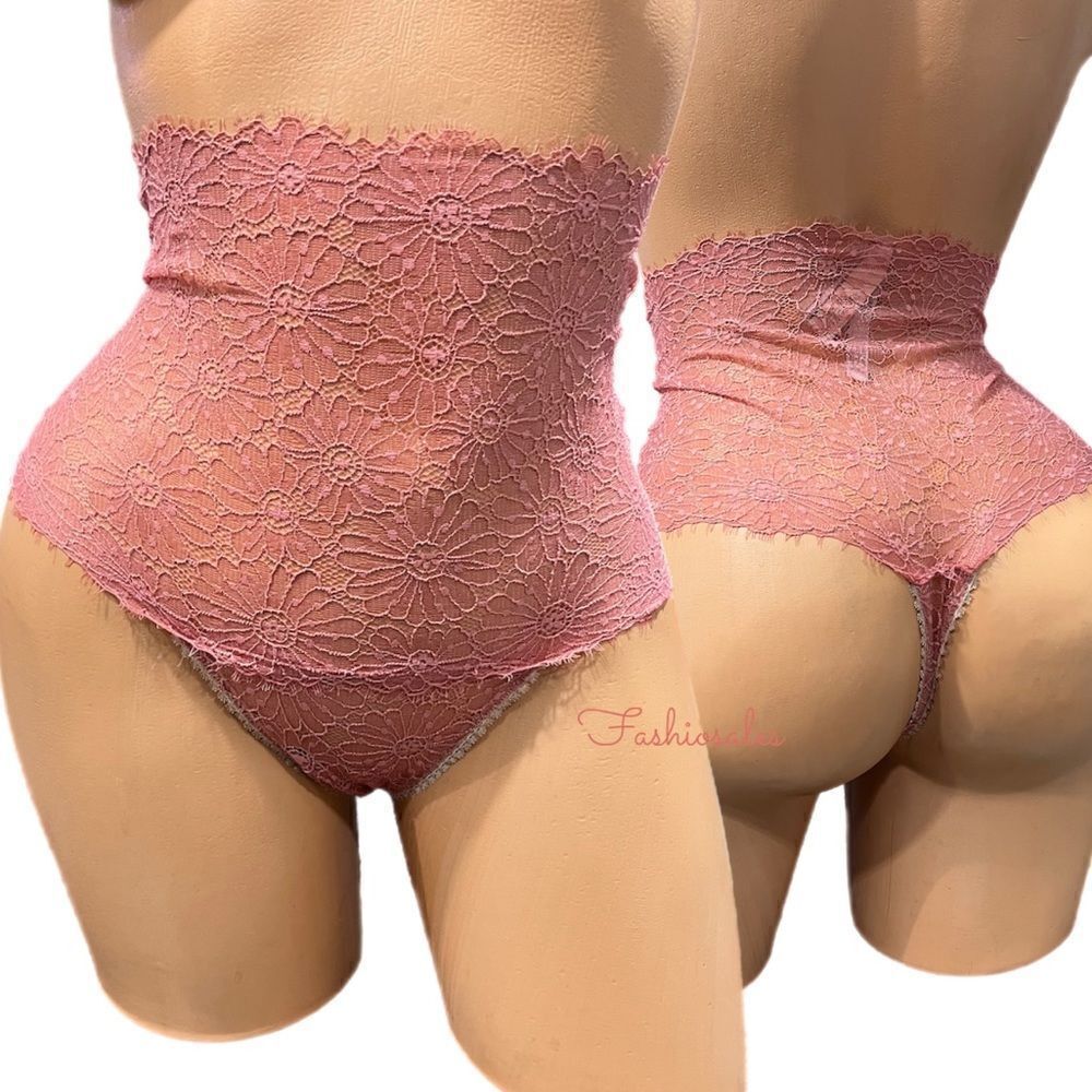 Victorias Secret High-waist Floral Lace Thong Panty dusty rose Small